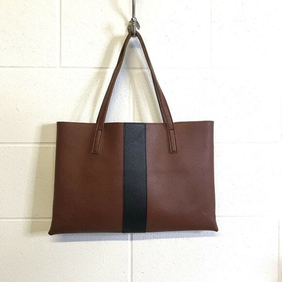Vince Camuto Womens Tote Carryall Bag Purse Brown/Black Vegan Leather OS - Picture 1 of 11